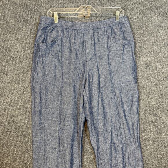Old Navy Pants Womens Medium Blue Linen Blend Cropped Stretch Waist Boho - Picture 4 of 12
